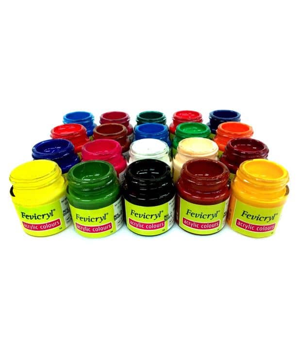 Fevicryl Acrylic Colours (20 Colours x 15 ml) DIY Paint, Rich Pigment, Non-Craking Paint for Canvas, Wood, Leather, Earthenware, Metal