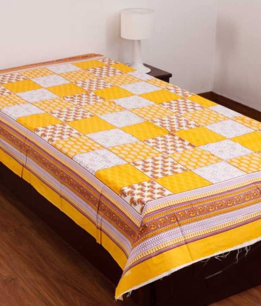     			Kismat Collection Cotton Double Bedsheet ( Yellow )