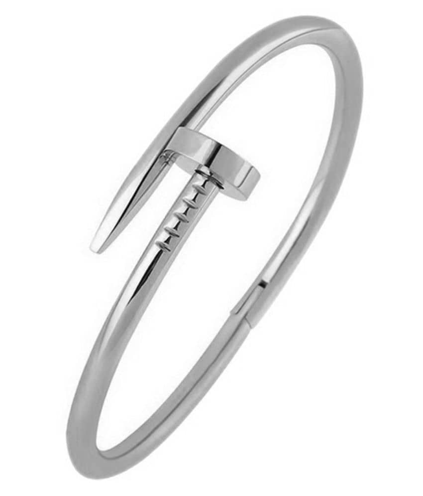 The Jewelbox Silver Stainless Steel Geometrics Bangle - Bangles & Bracelets | Buy online on ZillyBuy