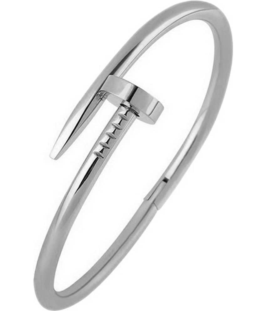 The Jewelbox Silver Stainless Steel Geometrics Bangle - Bangles & Bracelets | Buy online on ZillyBuy