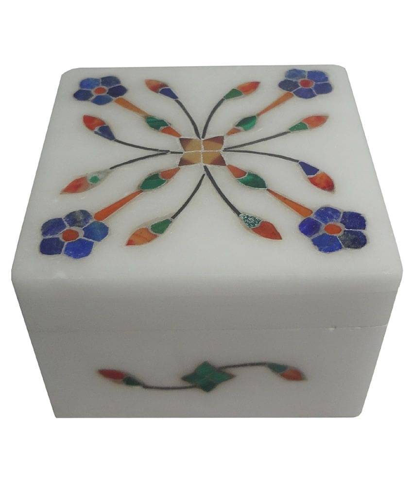 Avinash Handicrafts White Stone Inlaid Square Jewellery Box Avinash Handicrafts White Stone Inlaid Square Jewellery Box