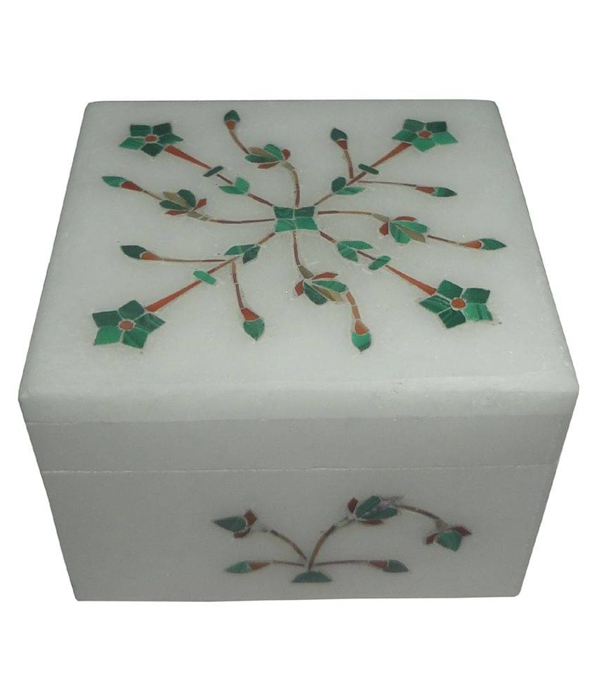 Avinash Handicrafts White Stone Inlaid Square Jewellery Box Avinash Handicrafts White Stone Inlaid Square Jewellery Box