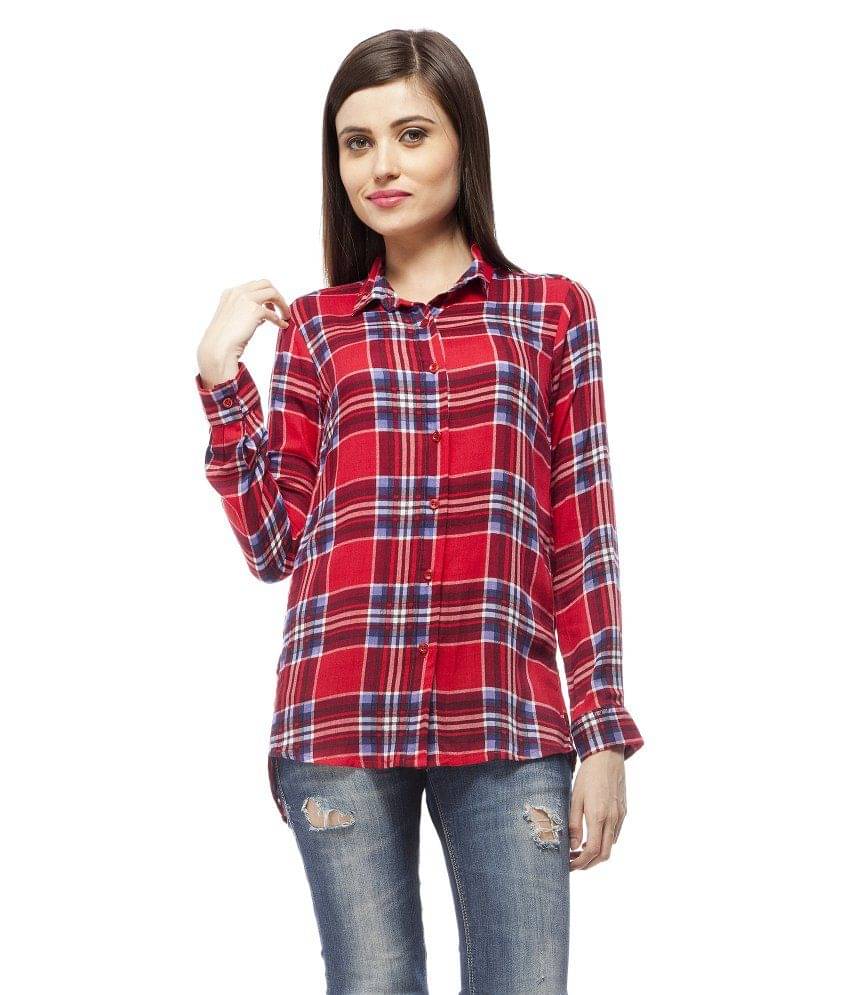 StyleStone Women Checks Cotton Shirt ( Red ) StyleStone Women Checks Cotton Shirt ( Red )