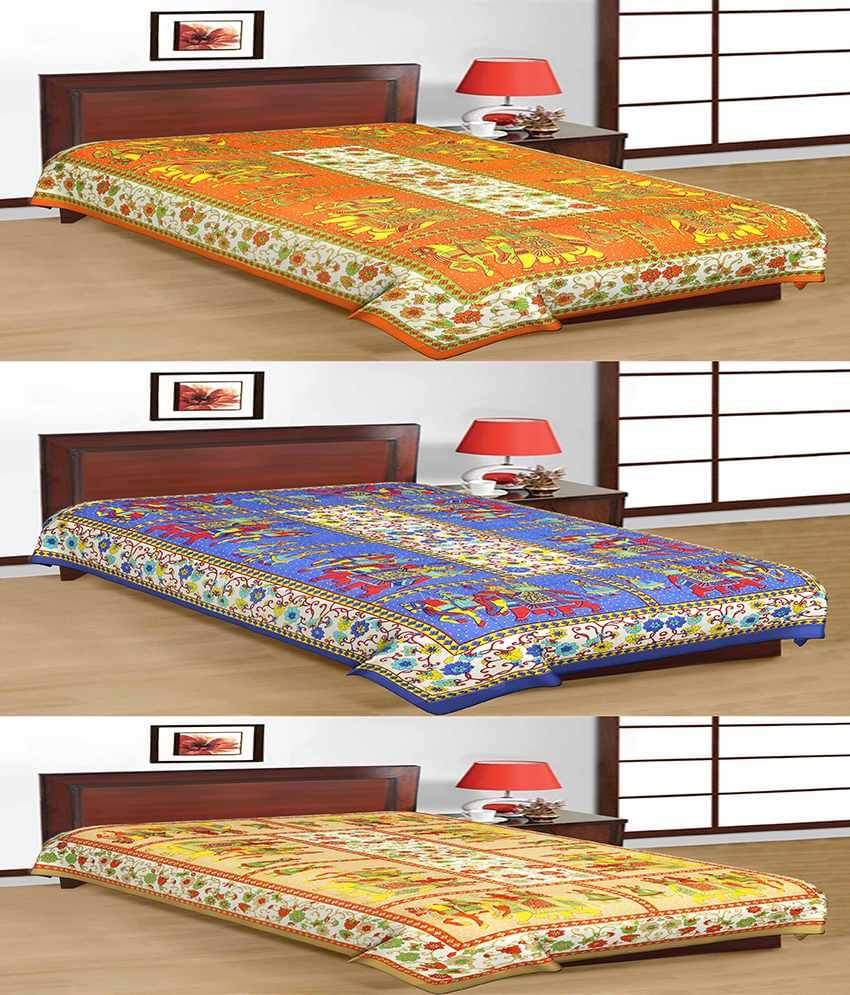     			UniqChoice Combo Of 3 Jaipuri Cotton Single Bed Sheet