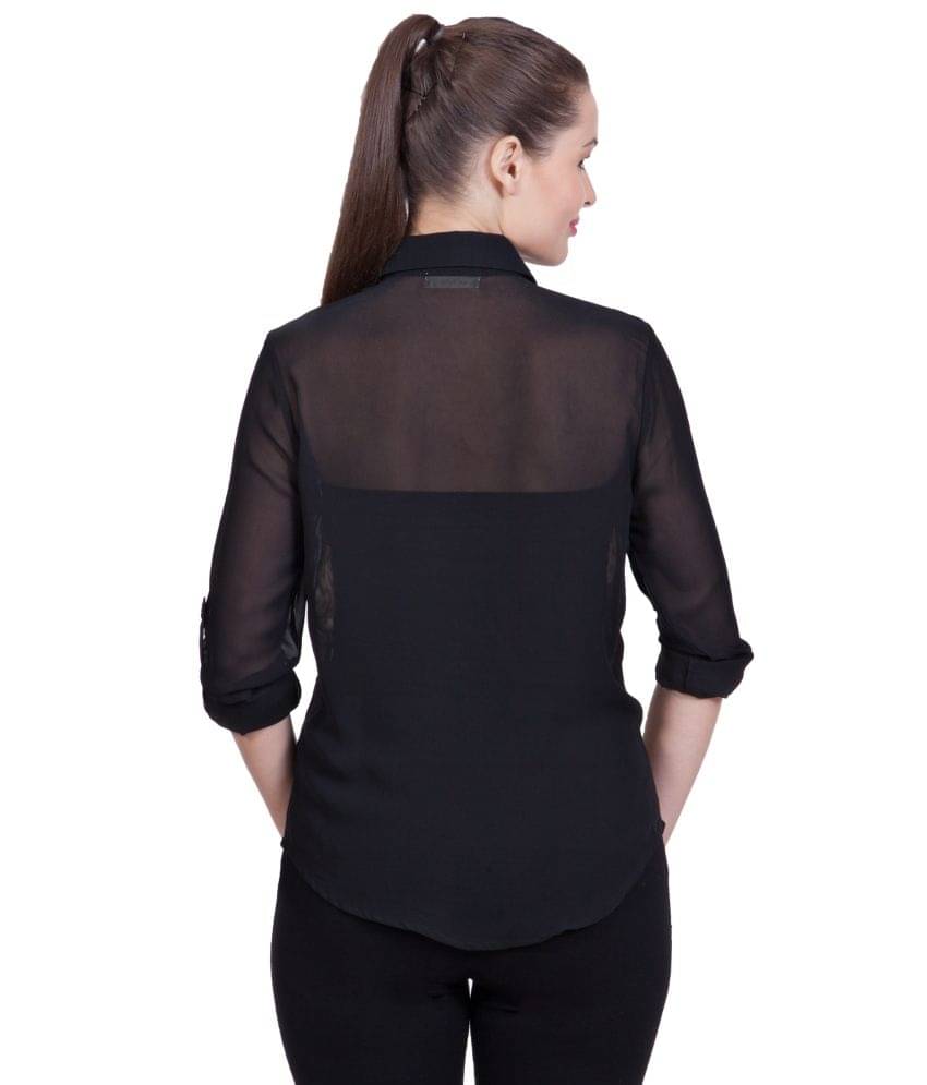 StyleStone Women Printed Polyester Shirt ( Black )     			StyleStone Women Printed Polyester Shirt ( Black )