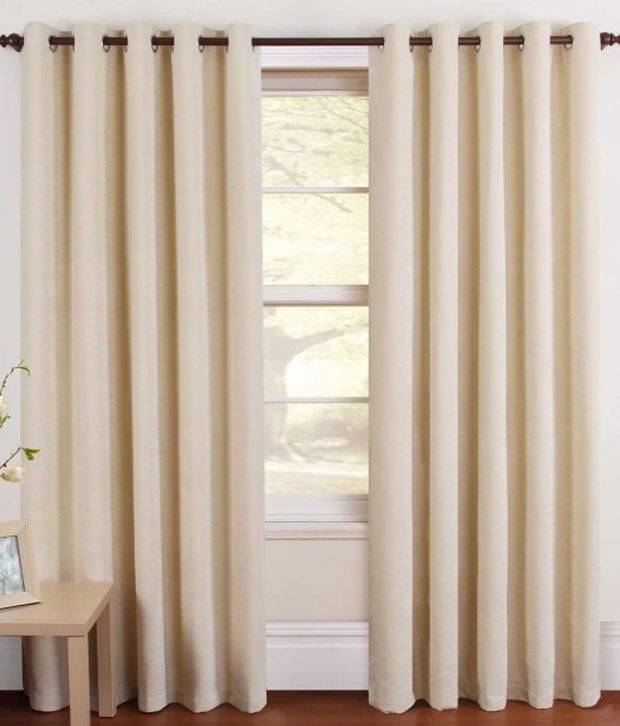 Tanishka Fabs Solid Semi-Transparent Eyelet Curtain 5 ft ( Pack of 2 ) - Beige Tanishka Fabs Solid Semi-Transparent Eyelet Curtain 5 ft ( Pack of 2 ) - Beige