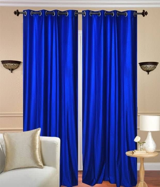 Tanishka Fabs Solid Semi-Transparent Eyelet Curtain 5 ft ( Pack of 2 ) - Blue
