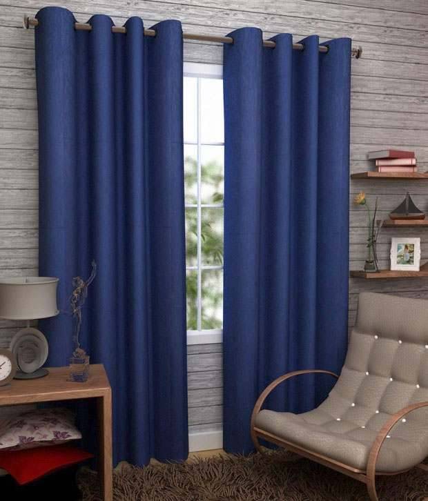 Tanishka Fabs Solid Semi-Transparent Eyelet Curtain 5 ft ( Pack of 2 ) - Blue Tanishka Fabs Solid Semi-Transparent Eyelet Curtain 5 ft ( Pack of 2 ) - Blue