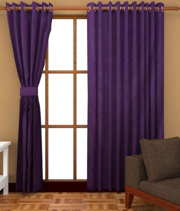 Tanishka Fabs Solid Semi-Transparent Eyelet Curtain 5 ft ( Pack of 2 ) - Purple Tanishka Fabs Solid Semi-Transparent Eyelet Curtain 5 ft ( Pack of 2 ) - Purple