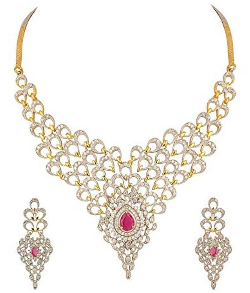     			Youbella Golden American Diamond Necklace Set with Earrings