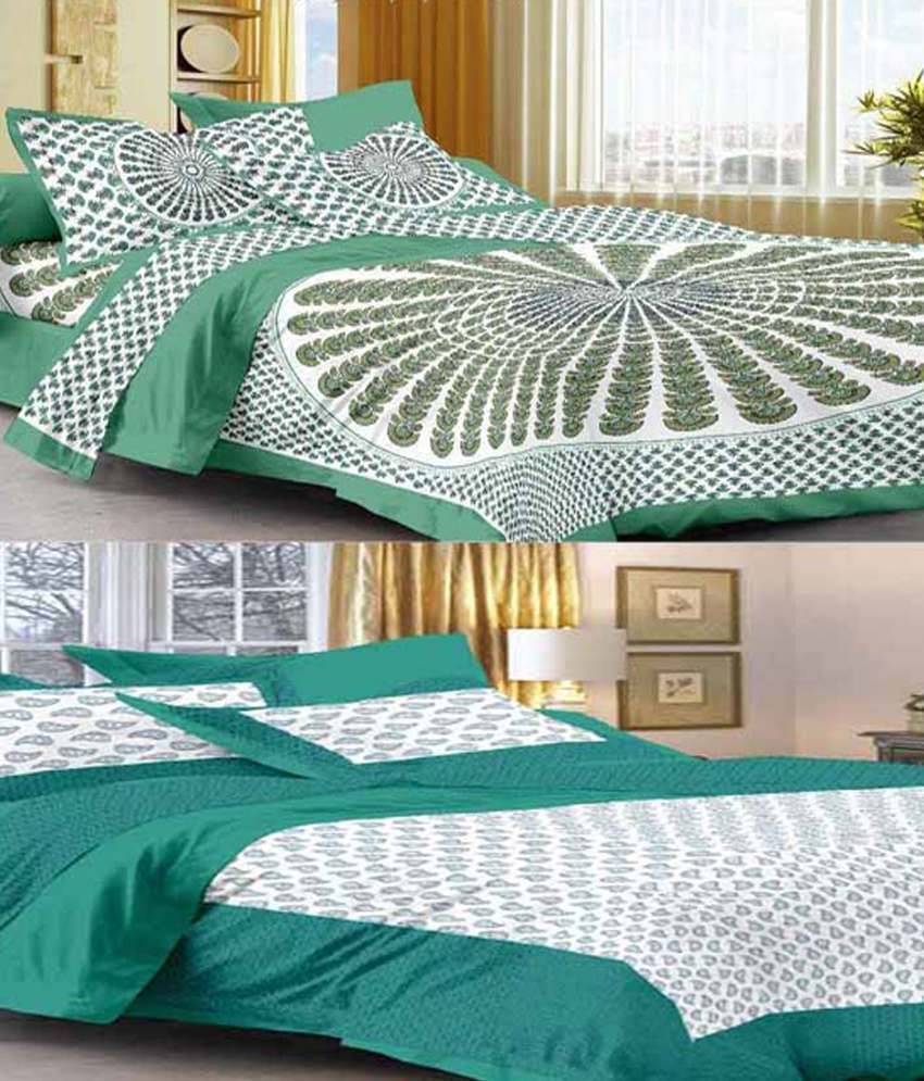     			Uniqchoice 2 Multicolor Cotton Double Bedsheets with 4 Pillow Covers
