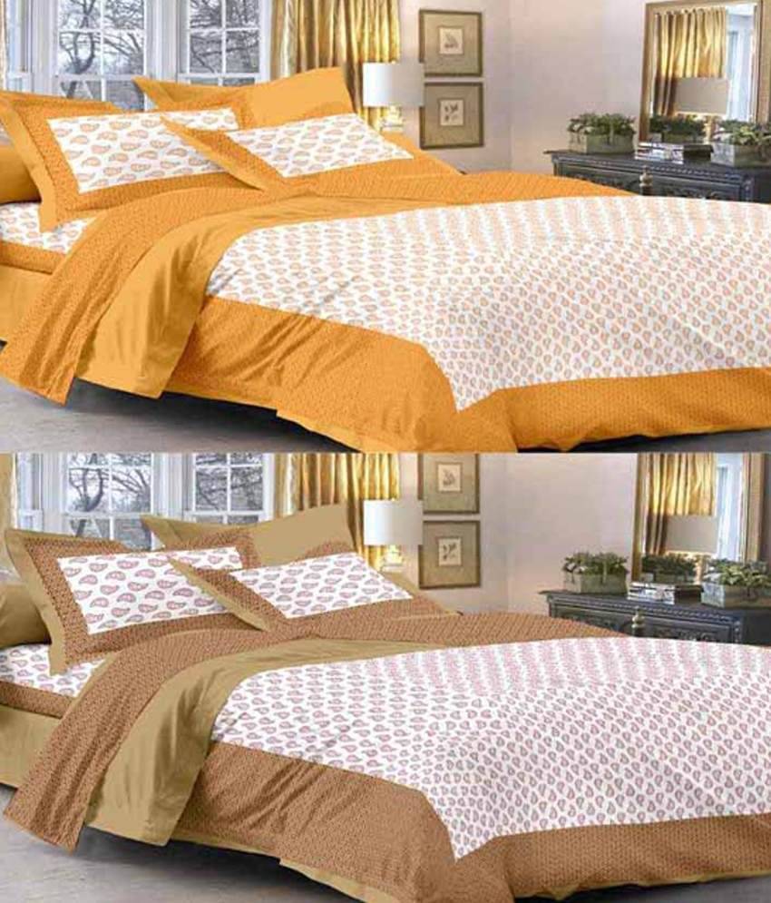     			Uniqchoice 2 Multicolor Cotton Double Bedsheets with 4 Pillow Covers