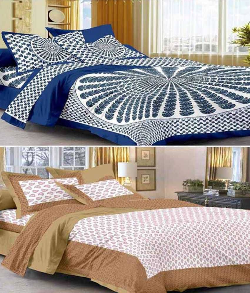    			Uniqchoice 2 Multicolor Cotton Double Bedsheets with 4 Pillow Covers