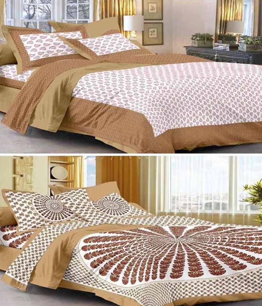     			Uniqchoice 2 Multicolor Cotton Double Bedsheets with 4 Pillow Covers