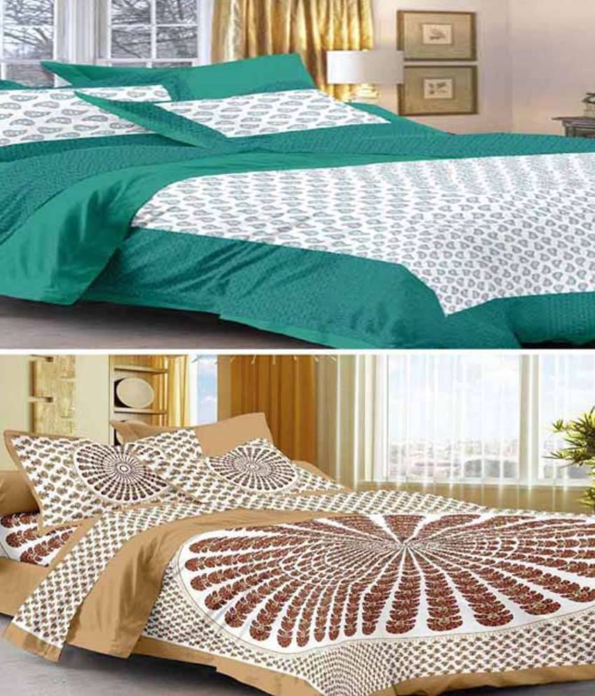     			Uniqchoice 2 Multicolor Cotton Double Bedsheets with 4 Pillow Covers