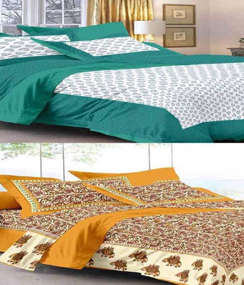     			Uniqchoice 2 Multicolor Cotton Double Bedsheets with 4 Pillow Covers