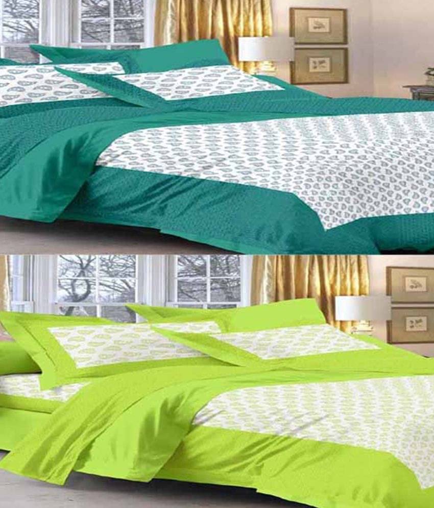     			Uniqchoice 2 Multicolor Cotton Double Bedsheets with 4 Pillow Covers