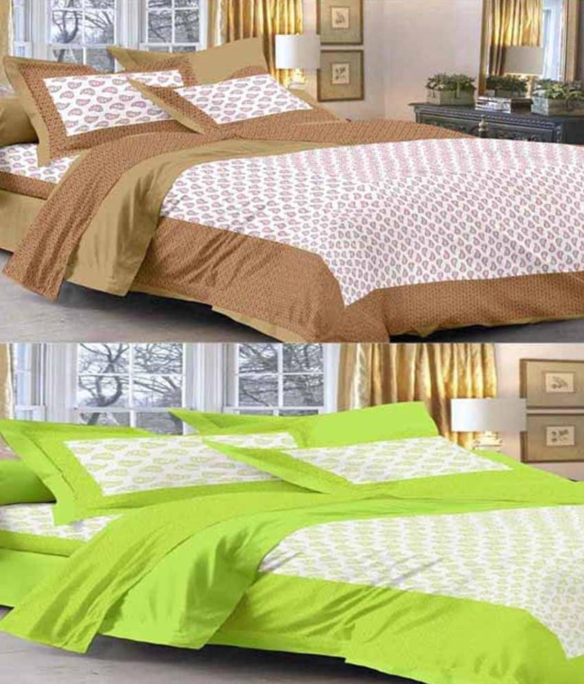     			Uniqchoice 2 Multicolor Cotton Double Bedsheets with 4 Pillow Covers