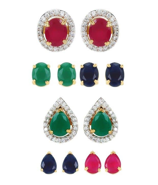 Youbella Multicolour Alloy Stud Earrings - Set Of 2 - Earrings | Buy online on ZillyBuy