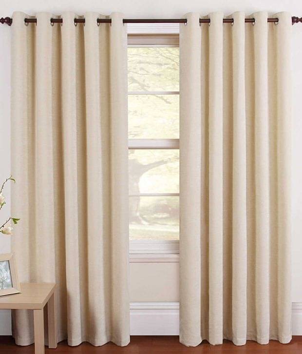 Tanishka Fabs Solid Semi-Transparent Eyelet Curtain 5 ft ( Pack of 2 ) - Beige Tanishka Fabs Solid Semi-Transparent Eyelet Curtain 5 ft ( Pack of 2 ) - Beige