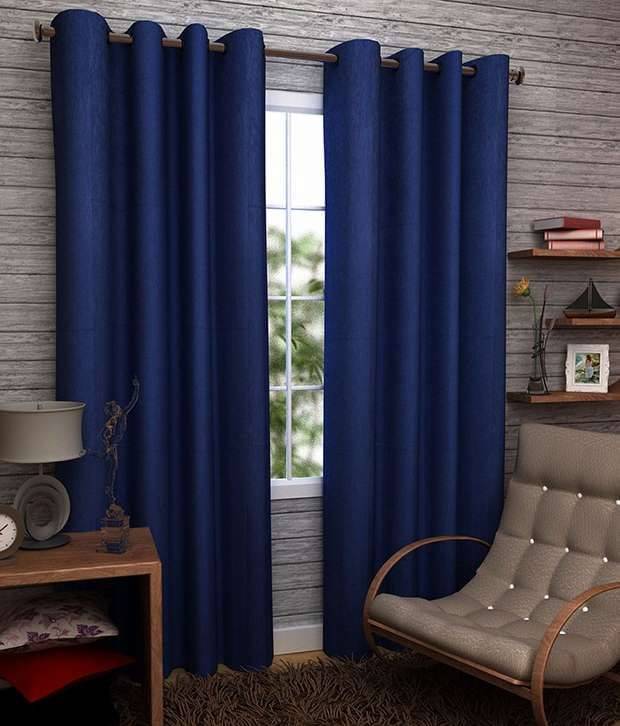 Tanishka Fabs Solid Semi-Transparent Eyelet Curtain 5 ft ( Pack of 2 ) - Blue Tanishka Fabs Solid Semi-Transparent Eyelet Curtain 5 ft ( Pack of 2 ) - Blue