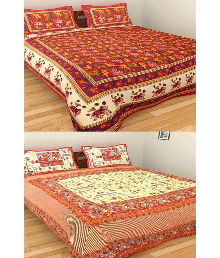     			Uniqchoice Multicolour Cotton 2 Double BedSheet With 4 Pillow Cover