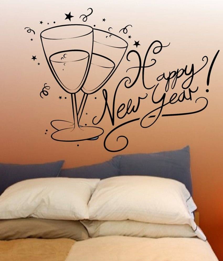     			Decor Villa Black Happy New Year Wall Sticker