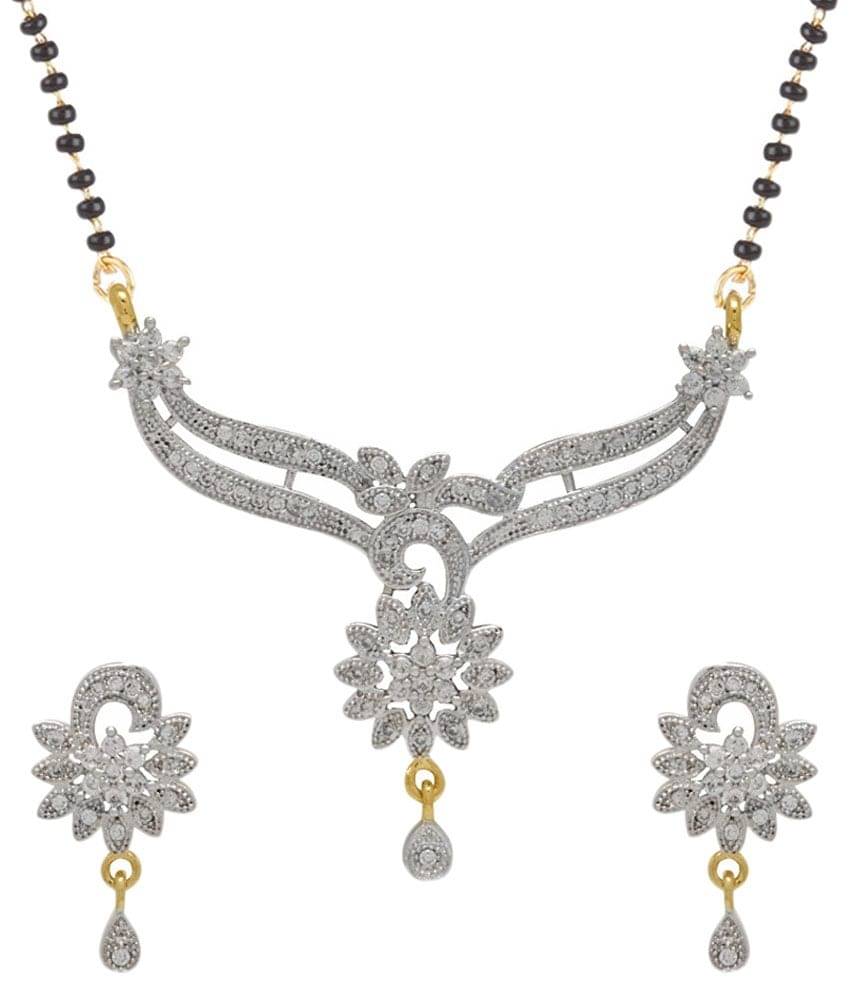 Youbella Just Like Diamonds Silver Daily Wear Mangalsutra Set     			Youbella Just Like Diamonds Silver Daily Wear Mangalsutra Set