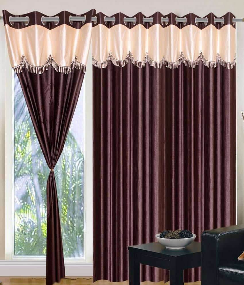 Tanishka Fabs Solid Semi-Transparent Eyelet Curtain 7 ft ( Pack of 2 ) - Brown