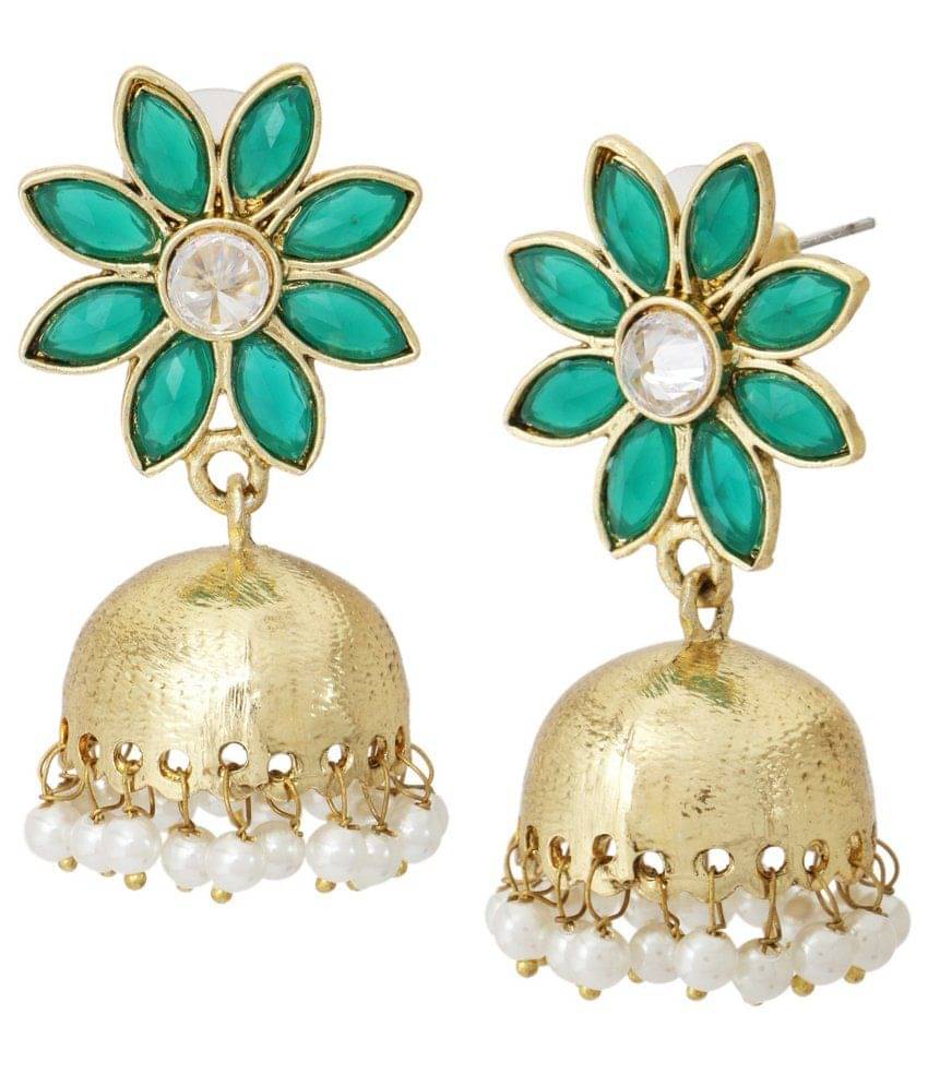 The Jewelbox Green Designer Jhumki Earrings The Jewelbox Green Designer Jhumki Earrings