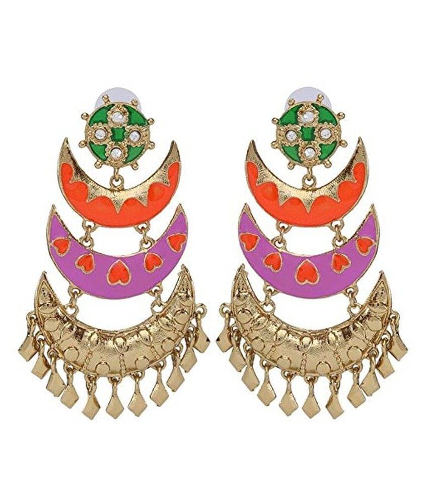     			The Jewelbox Multicolour Designer Jhumki Earrings