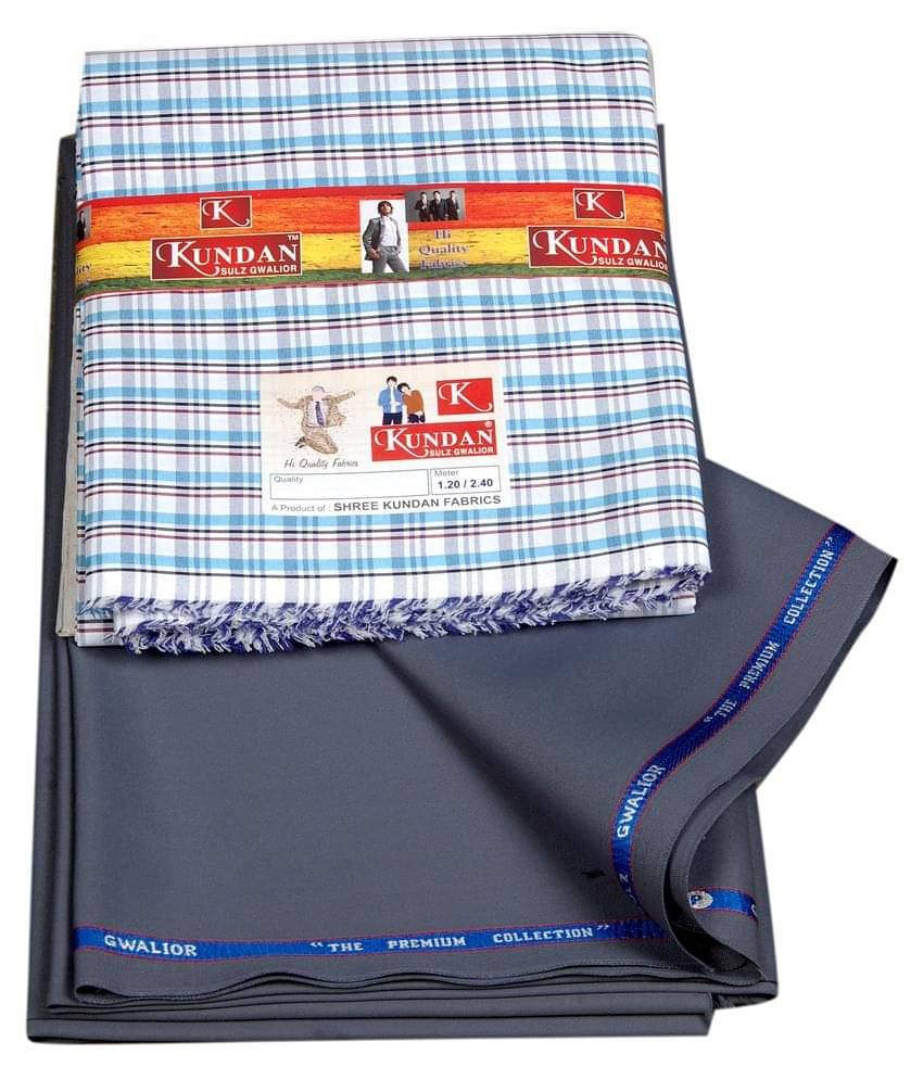    			Kundan Multicolor Poly Blend Unstitched Shirts & Trousers - Pack of 2