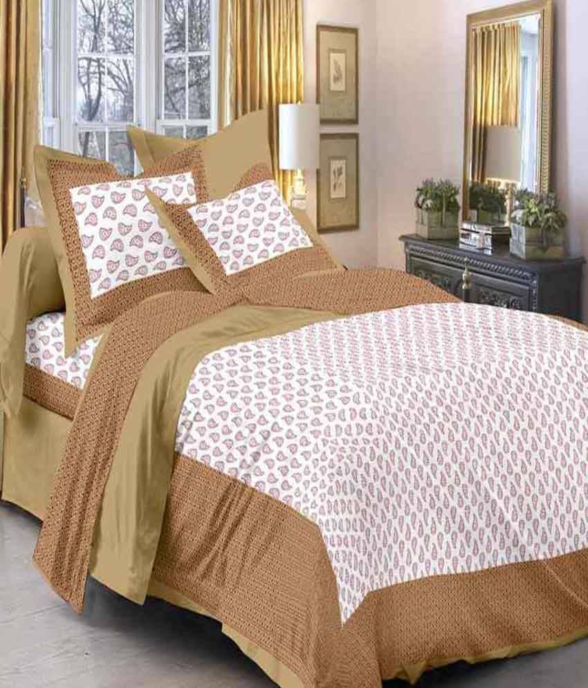 UniqChoice Rajasthani 100% Cotton Jaipuri Floral King Size 1 Double Bedsheet With 2 Pillow Cover UniqChoice Rajasthani 100% Cotton Jaipuri Floral King Size 1 Double Bedsheet With 2 Pillow Cover