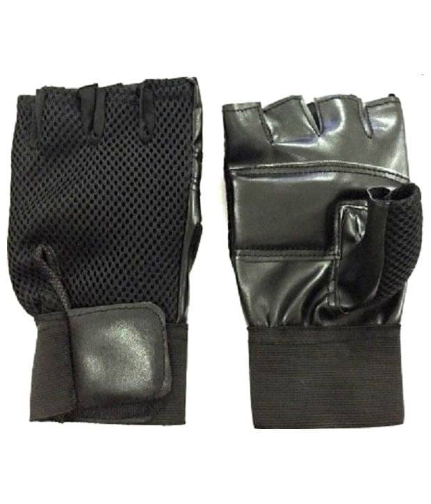     			Real Choice Black Leather Gym Gloves with Wrist Support