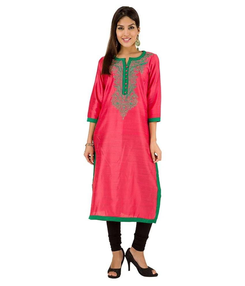 Folklore Pink Cotton Straight Kurti Folklore Pink Cotton Straight Kurti