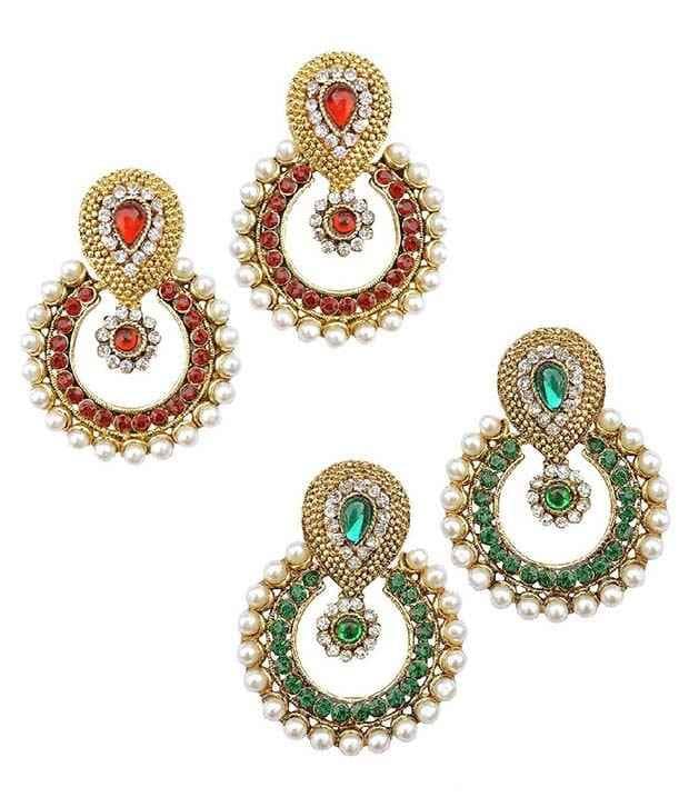Youbella Multicolor Alloy Chandbali Earrings - Combo Of 2 - Earrings | Buy online on ZillyBuy