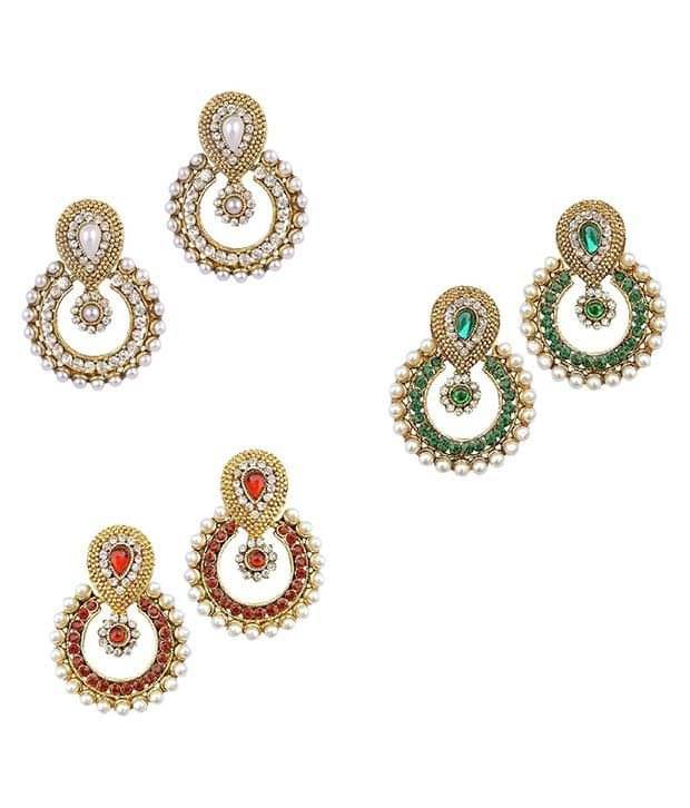     			Youbella Multicolor Alloy Chandbali Earrings - Combo Of 3
