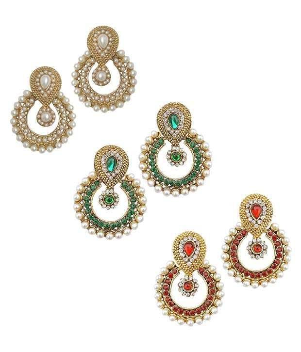     			Youbella Multicolor Alloy Chandbali Earrings - Combo Of 3