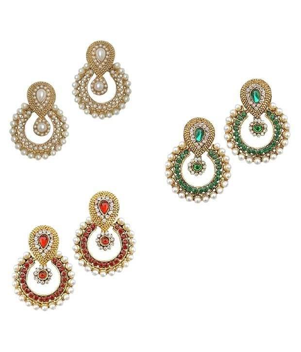     			Youbella Multicolor Alloy Chandbali Earrings - Combo Of 3