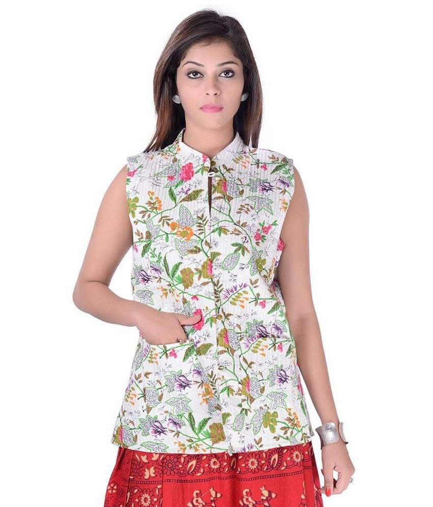     			Apratim White Cotton Buttoned Jacket