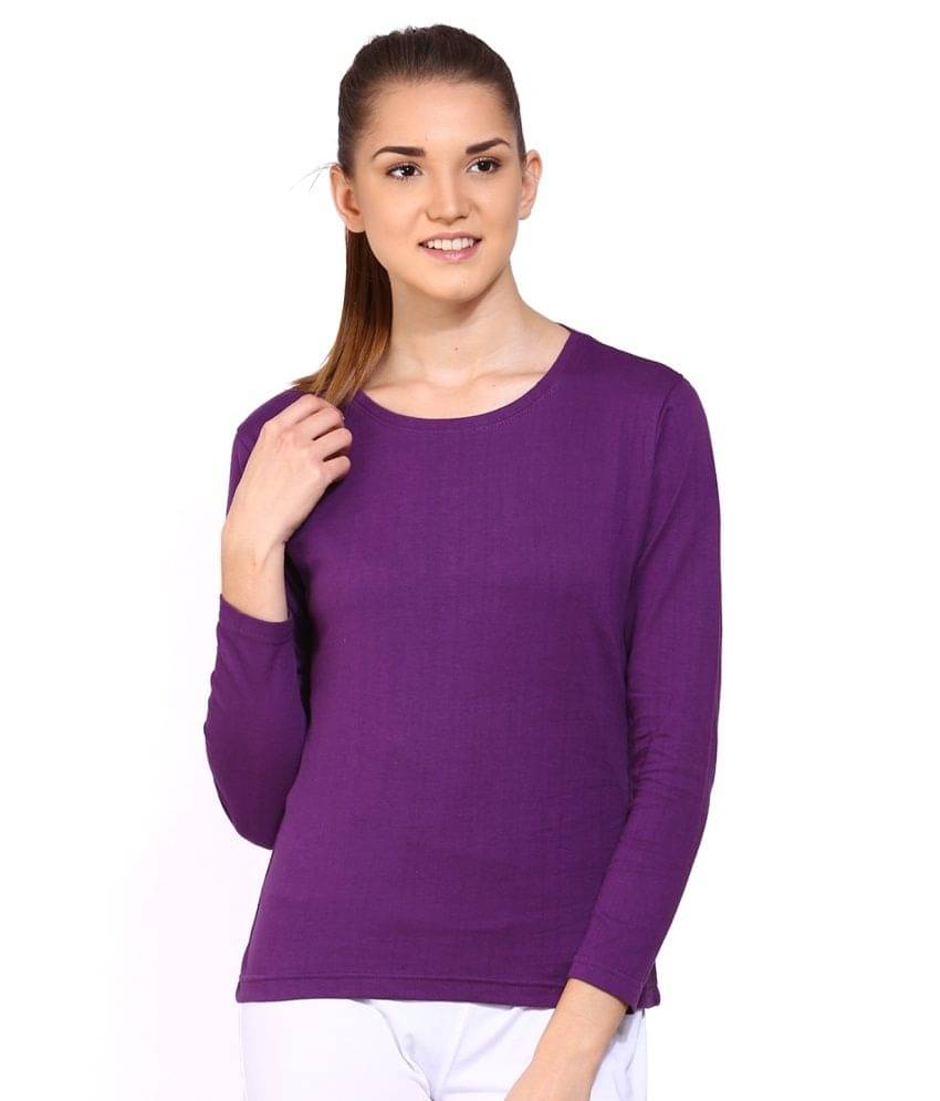     			Ap'pulse Women Cotton Solid Regular Fit Round Neck T-Shirt ( Purple )