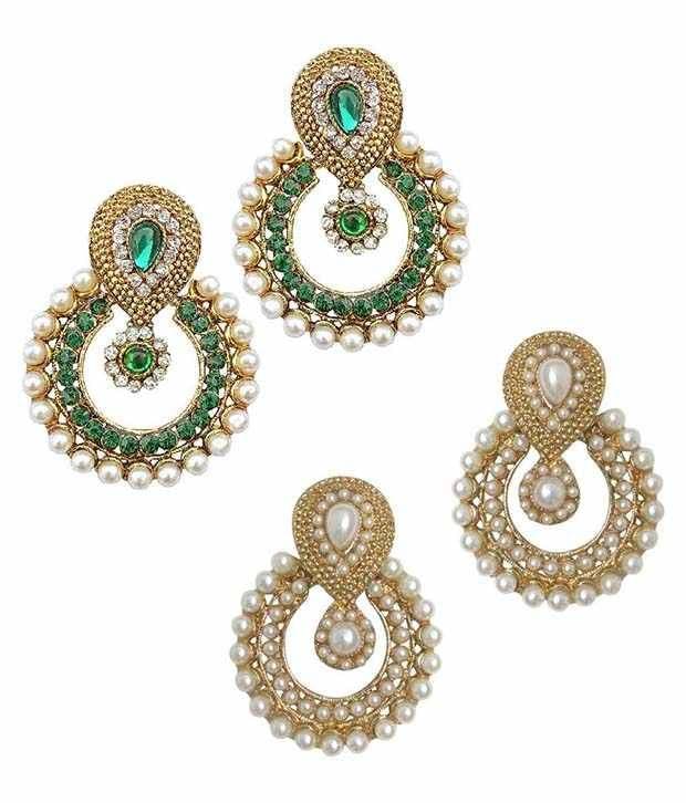 Youbella Multicolor Alloy Chandbali Earrings - Combo Of 2 Youbella Multicolor Alloy Chandbali Earrings - Combo Of 2