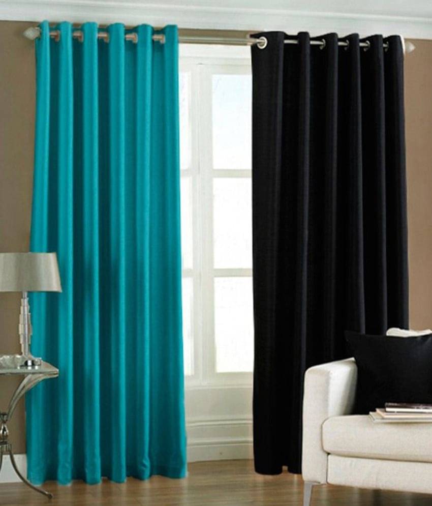 Panipat Textile Hub Solid Semi-Transparent Eyelet Door Curtain 7 ft Pack of 2 -Blue Panipat Textile Hub Solid Semi-Transparent Eyelet Door Curtain 7 ft Pack of 2 -Blue