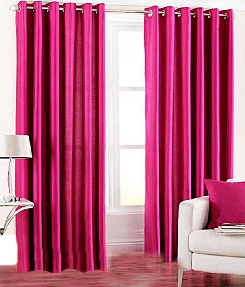 Panipat Textile Hub Solid Semi-Transparent Eyelet Door Curtain 7 ft Pack of 2 -Pink