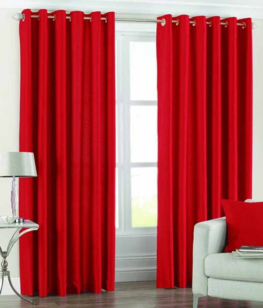 Panipat Textile Hub Solid Semi-Transparent Eyelet Door Curtain 7 ft Pack of 2 -Red     			Panipat Textile Hub Solid Semi-Transparent Eyelet Door Curtain 7 ft Pack of 2 -Red