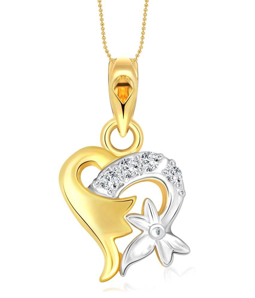 Vighnaharta Sweet Flory Heart CZ Gold and Rhodium Plated Pendant     			Vighnaharta Sweet Flory Heart CZ Gold and Rhodium Plated Pendant