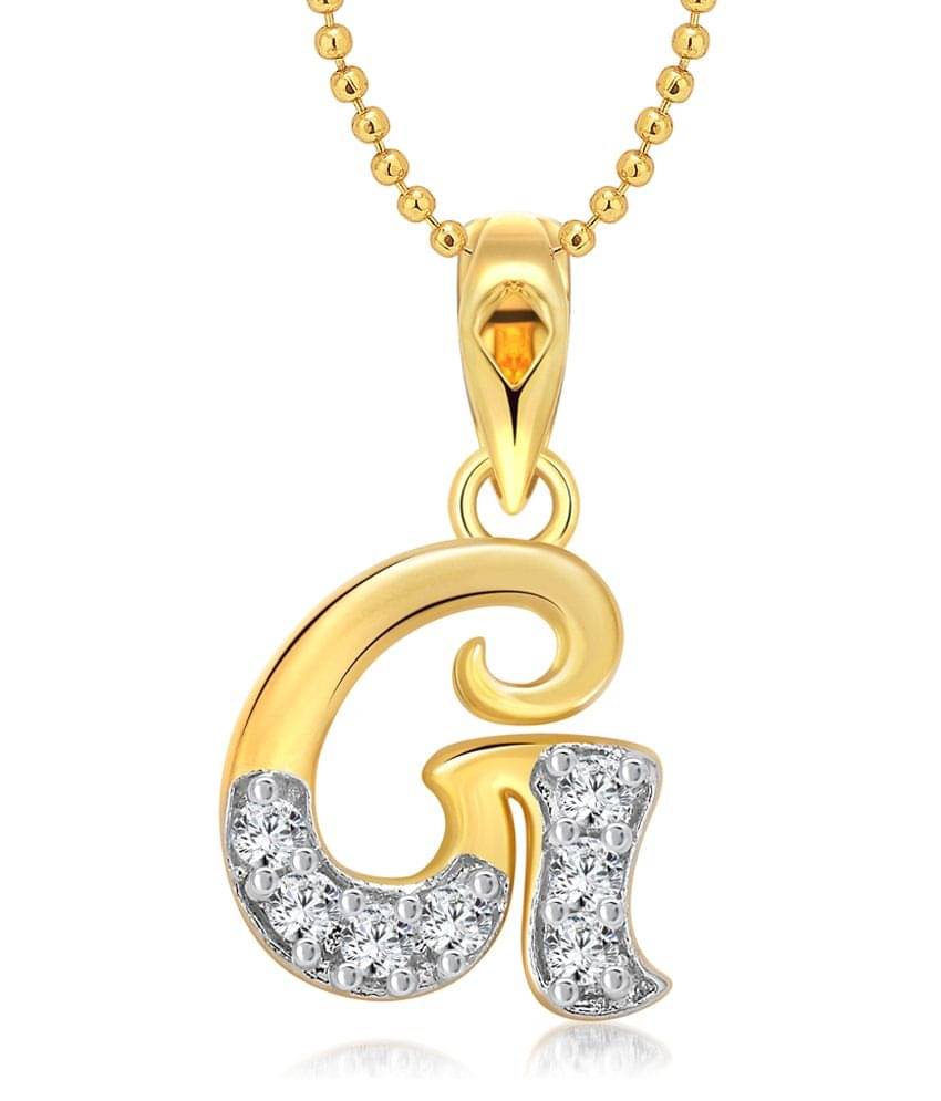 Vighnaharta G Letter CZ Gold and Rhodium Plated Pendant     			Vighnaharta G Letter CZ Gold and Rhodium Plated Pendant
