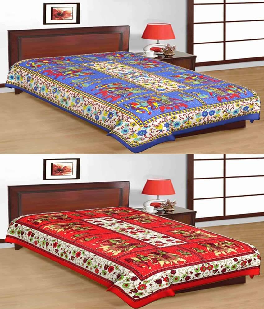 UniqChoice 100% Cotton Jaipuri & Sanganeri Tradititional 2 Single Bed Sheet Combo     			UniqChoice 100% Cotton Jaipuri & Sanganeri Tradititional 2 Single Bed Sheet Combo