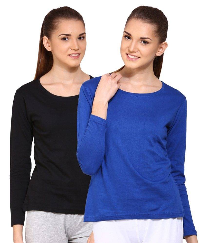     			Ap'pulse Women Cotton Solid Regular Fit Round Neck T-Shirt ( Black )