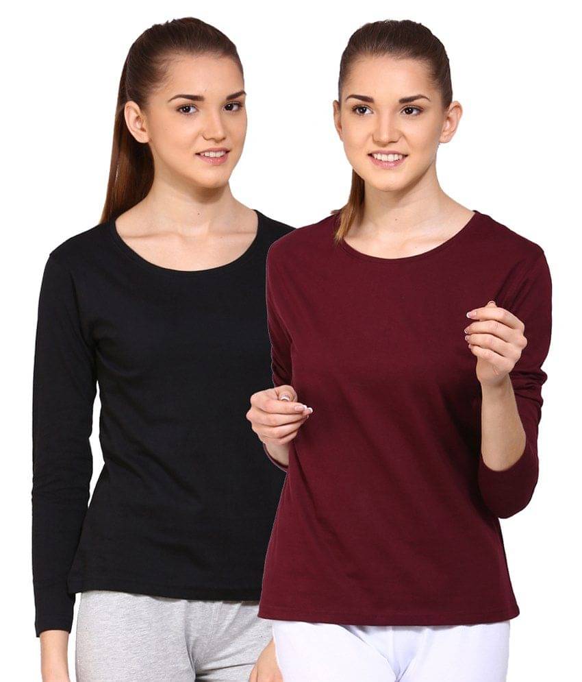     			Ap'pulse Women Cotton Solid Regular Fit Round Neck T-Shirt ( Black )